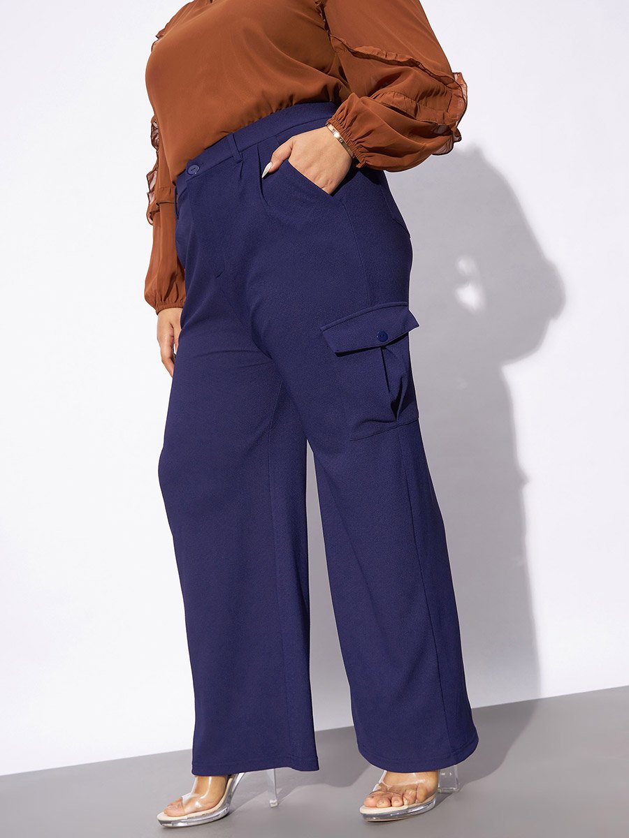 Plus Cargo Pocket Detail Straight Pants