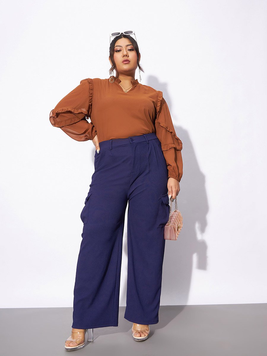 Plus Cargo Pocket Detail Straight Pants