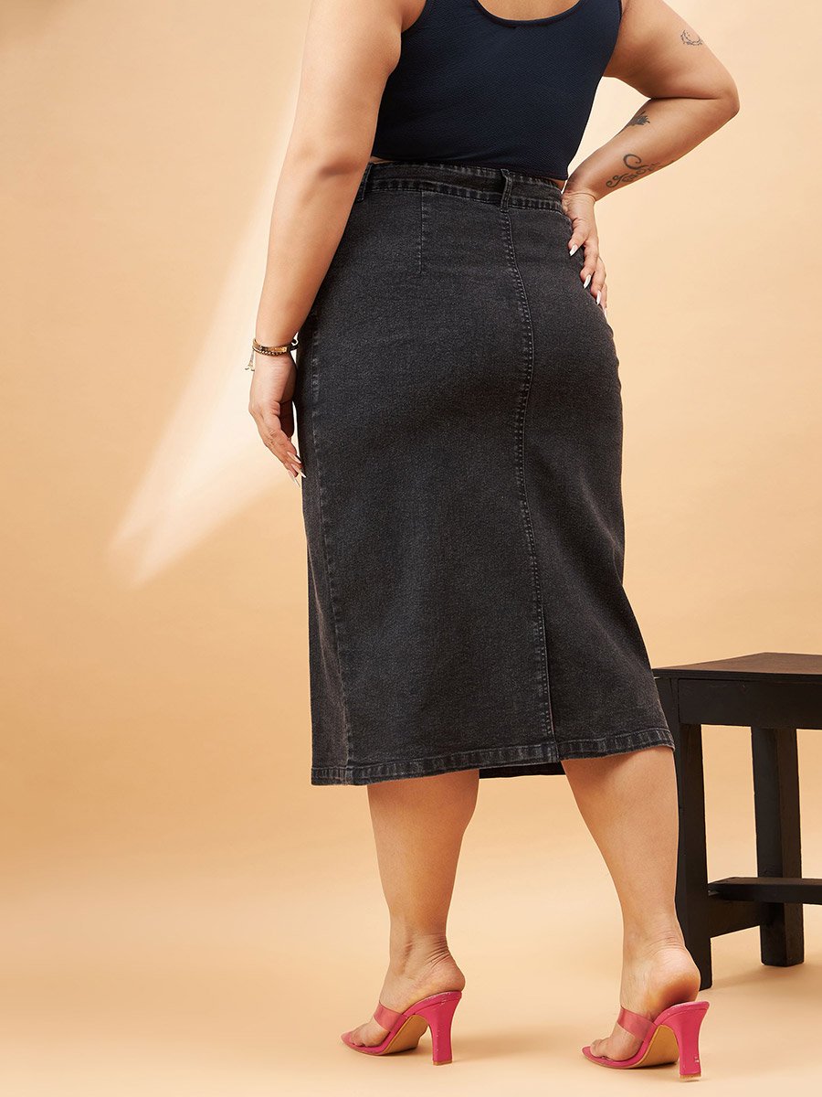Plus High Rise Denim Skirt with Belt Loops