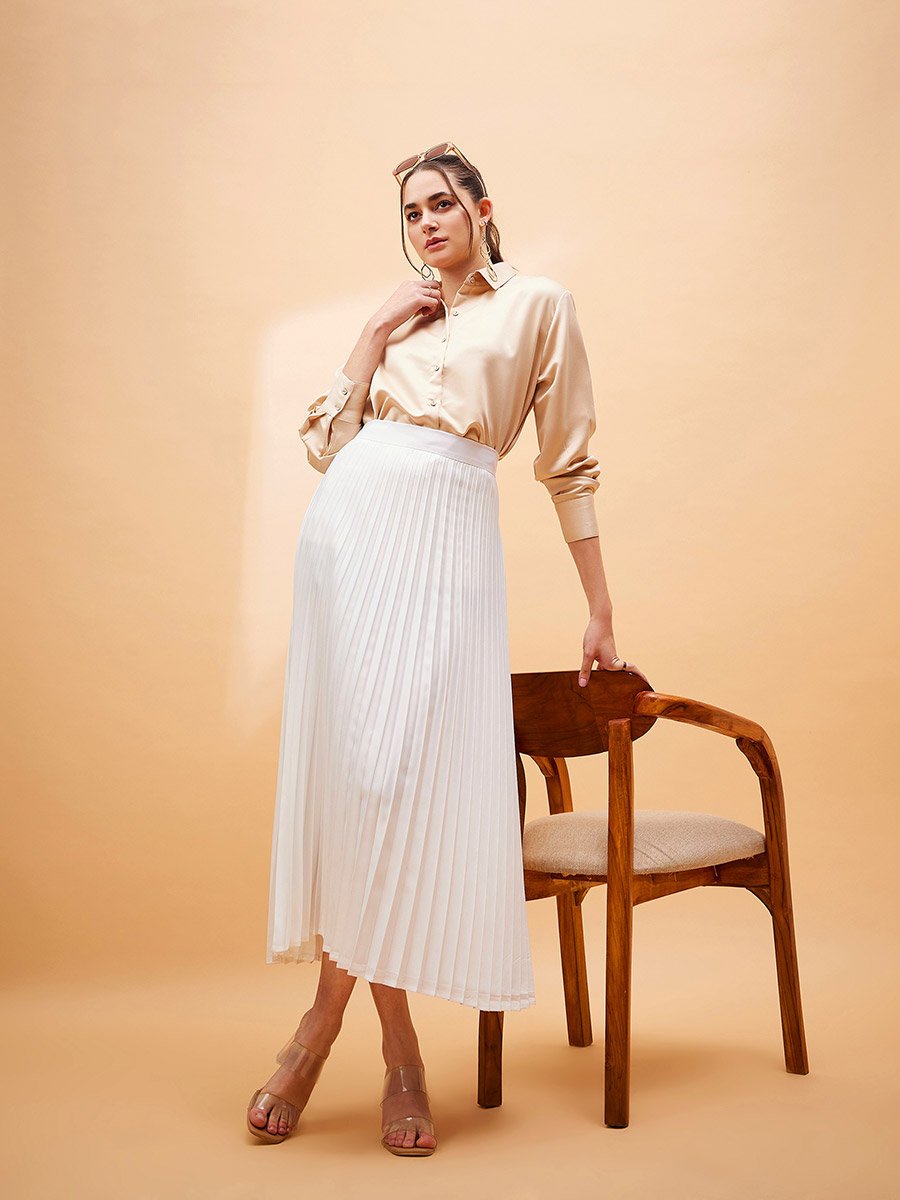 Pleated A-Line Midi Skirt
