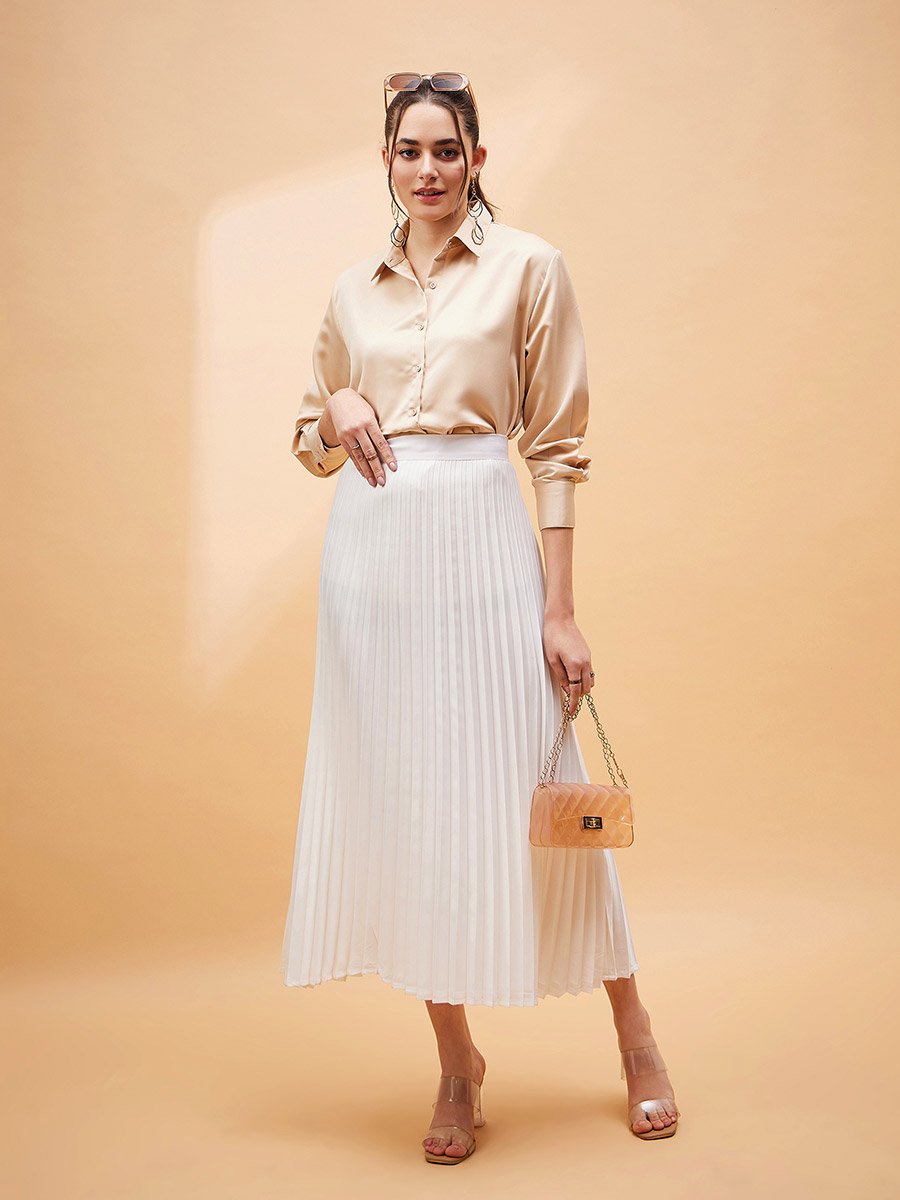 Pleated A-Line Midi Skirt