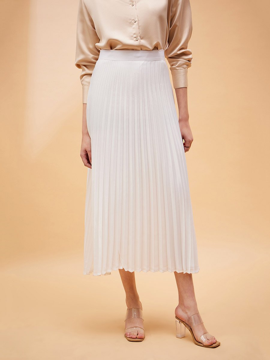Pleated A-Line Midi Skirt
