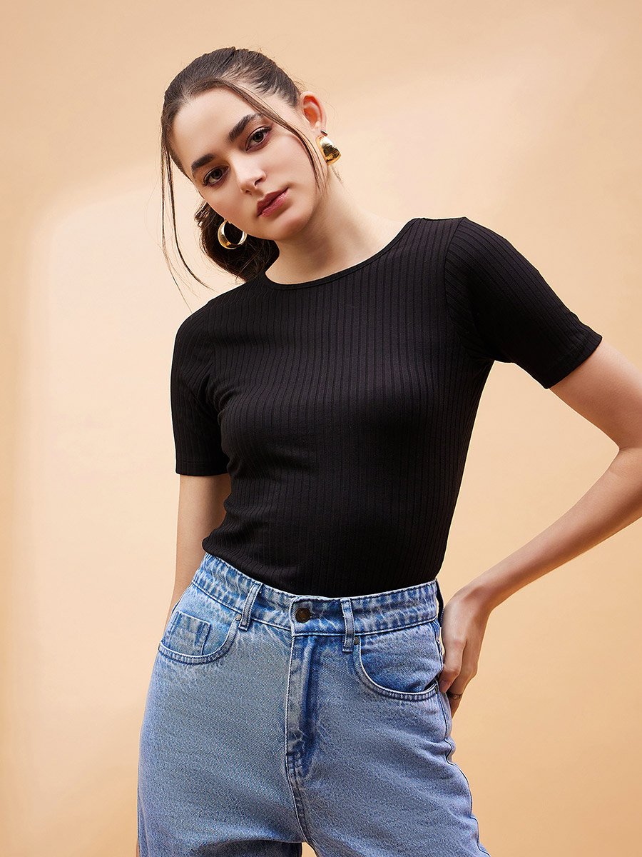 Ribbed Short Sleeve Bodysuit
