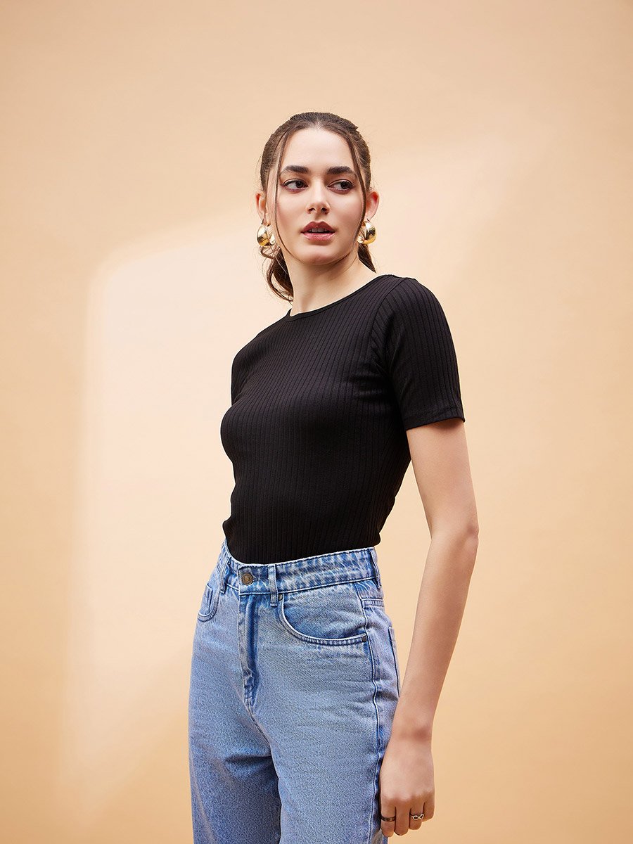 Ribbed Short Sleeve Bodysuit