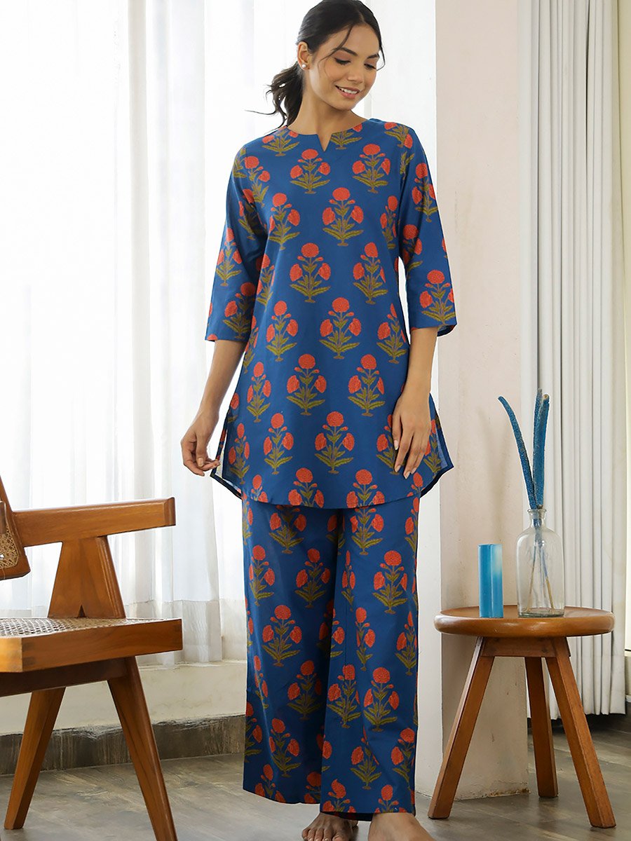 All Over Floral Print Longline Top and Wide Leg Pants Co-Ord