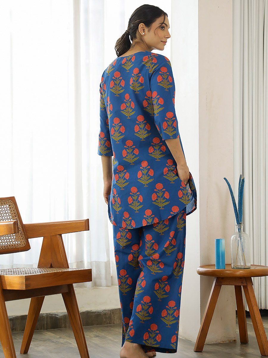 All Over Floral Print Longline Top and Wide Leg Pants Co-Ord