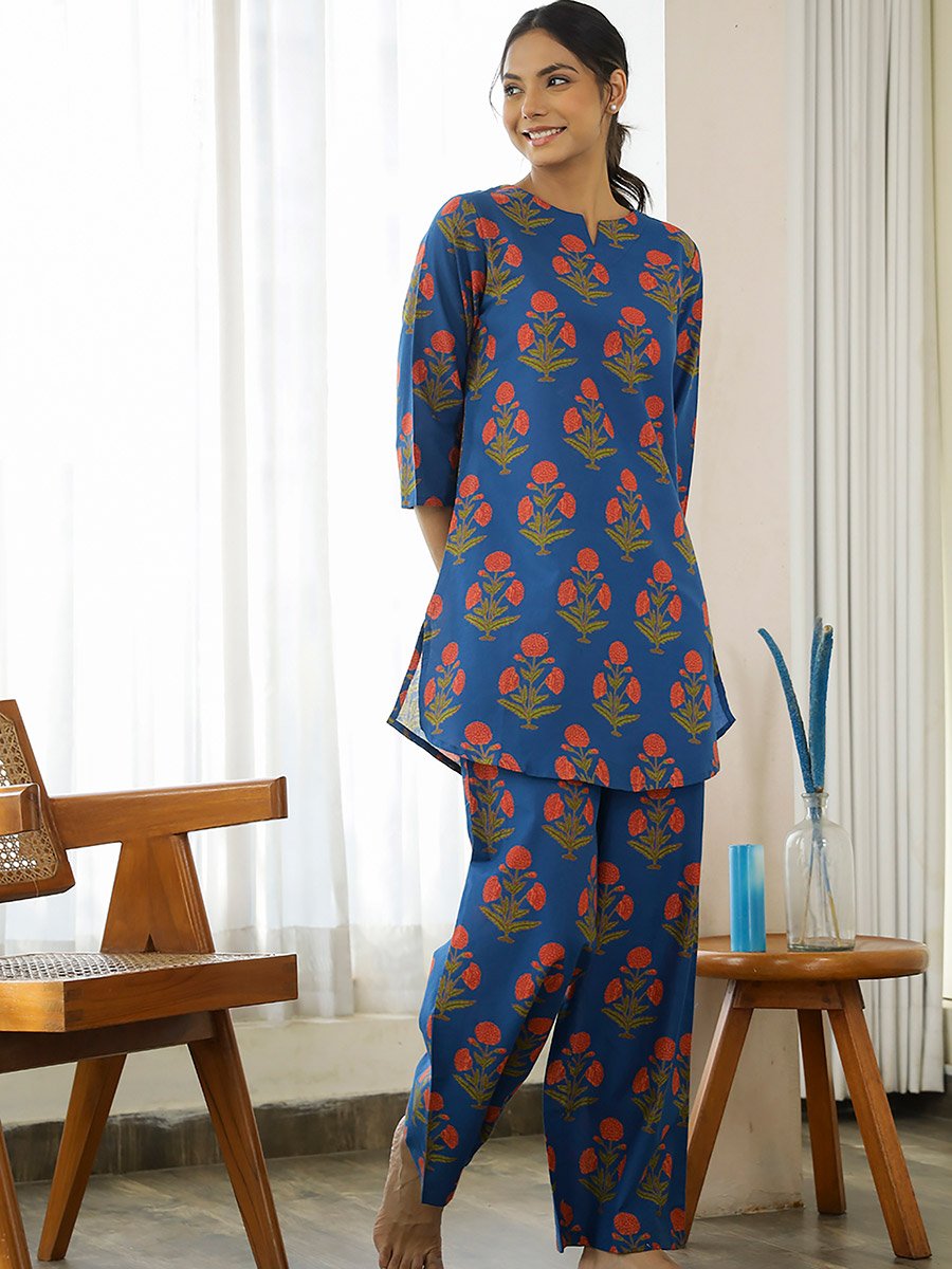 All Over Floral Print Longline Top and Wide Leg Pants Co-Ord