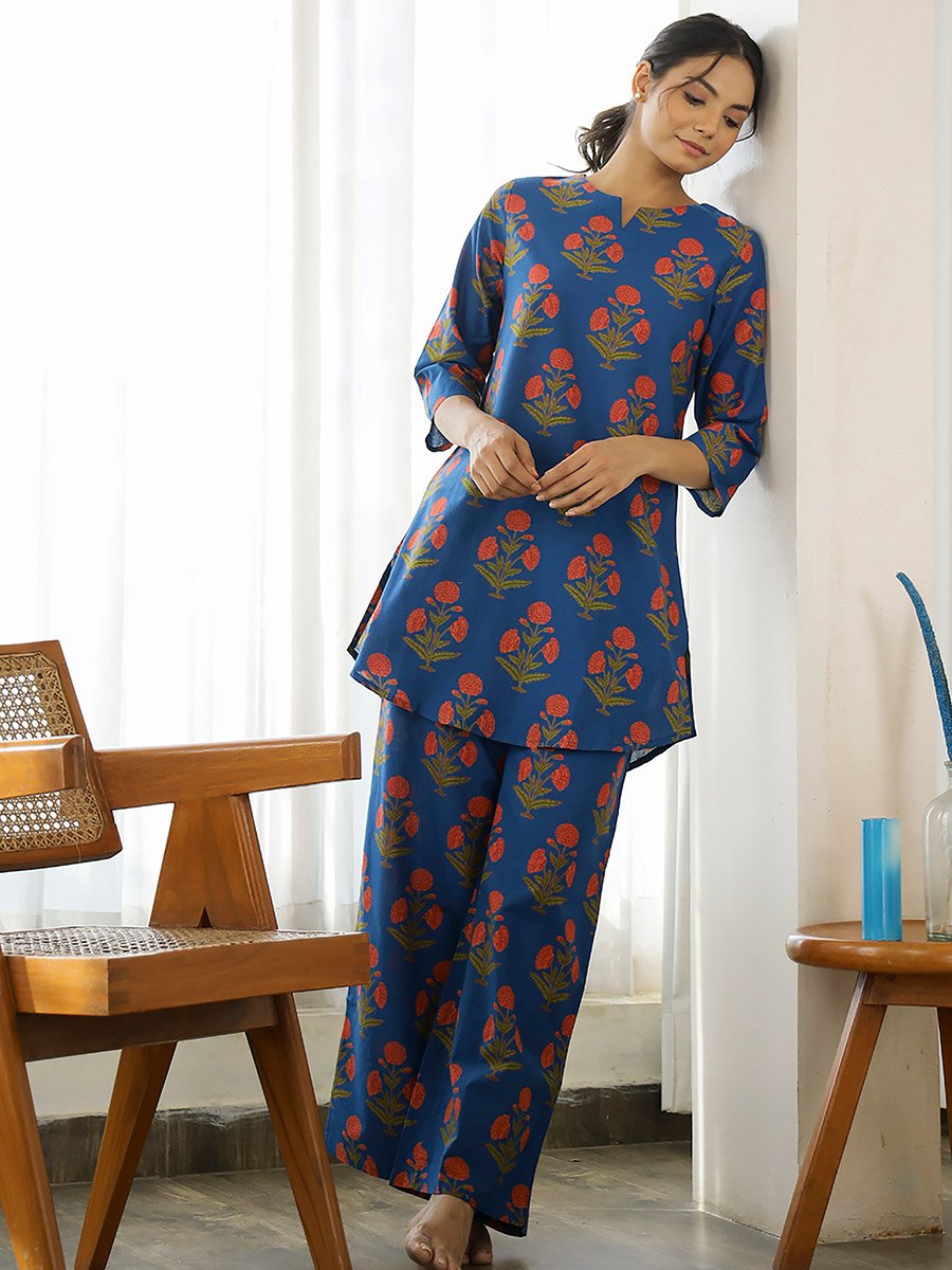 All Over Floral Print Longline Top and Wide Leg Pants Co-Ord