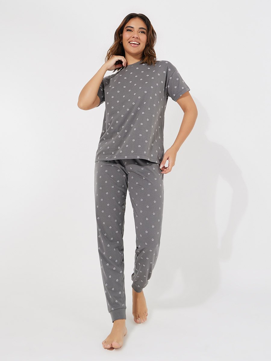 All Over Print Floral T-Shirt and Cuffed Pyjama Set