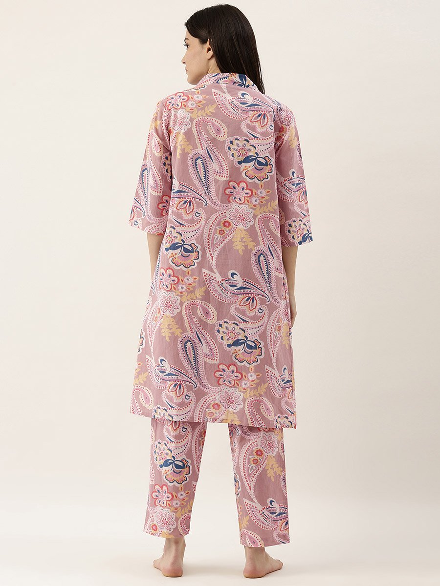 Pack of 3 - Cotton Paisley Print Cami- Pyjama and Robe