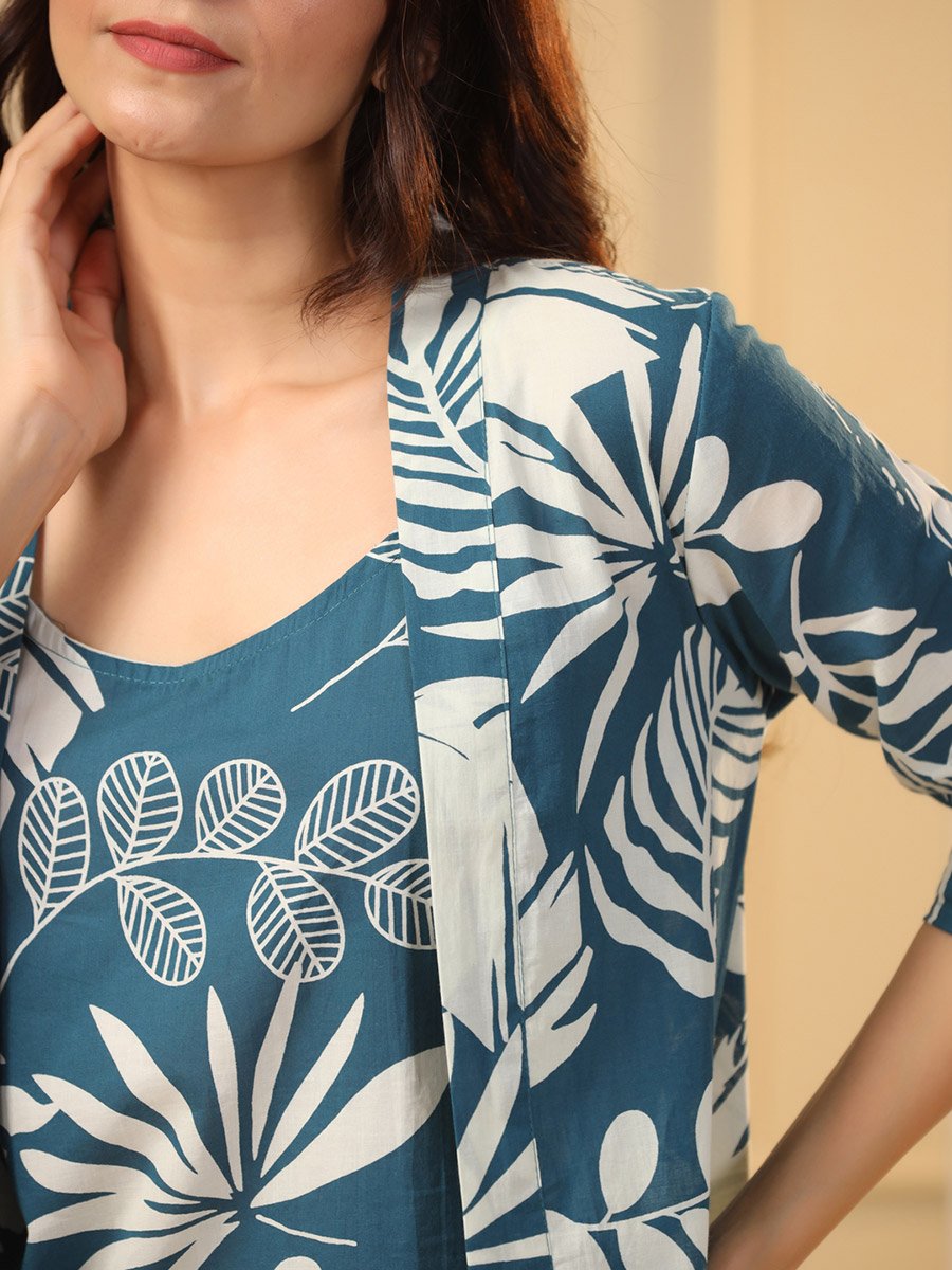 Pack of 3 - Cotton Floral Cami- Pyjama and Robe
