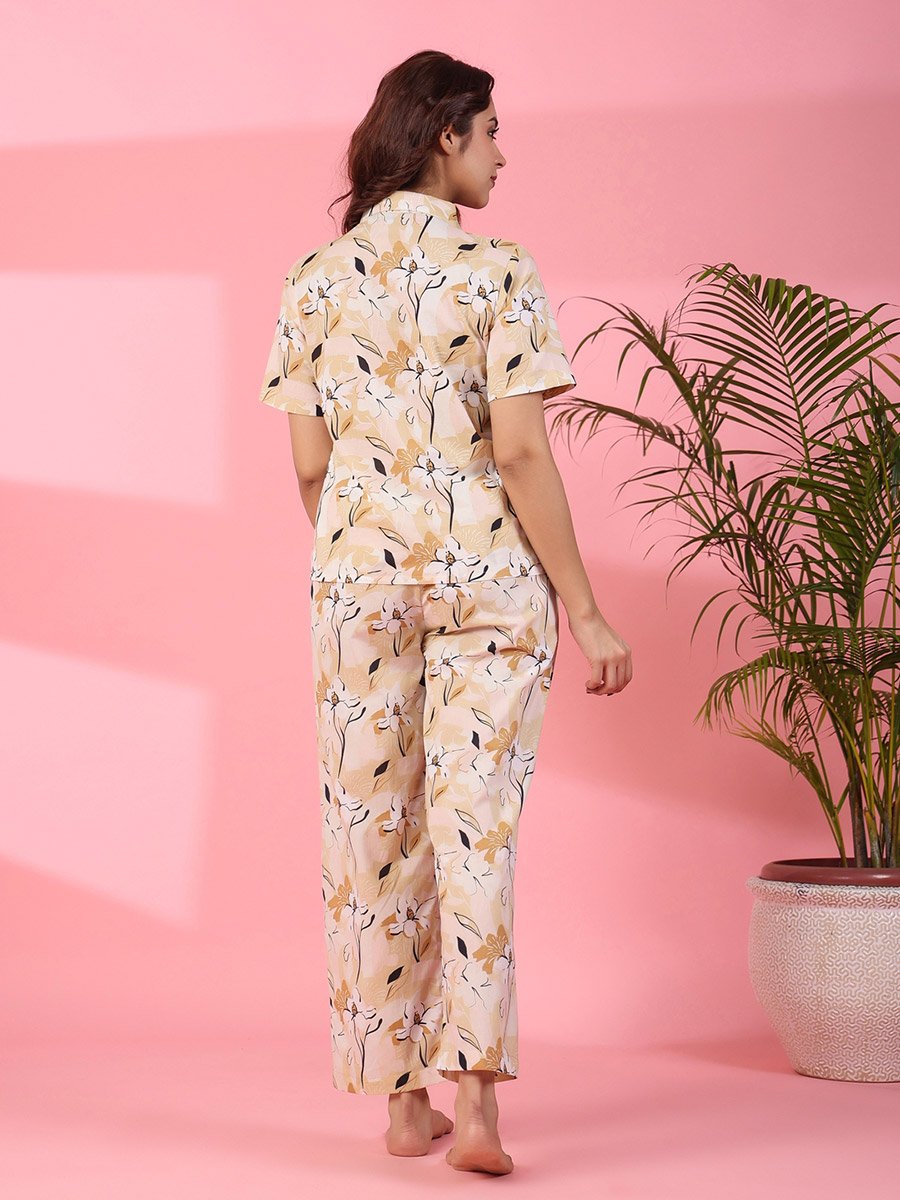 Cotton Floral Print Shirt and Pyjama Set