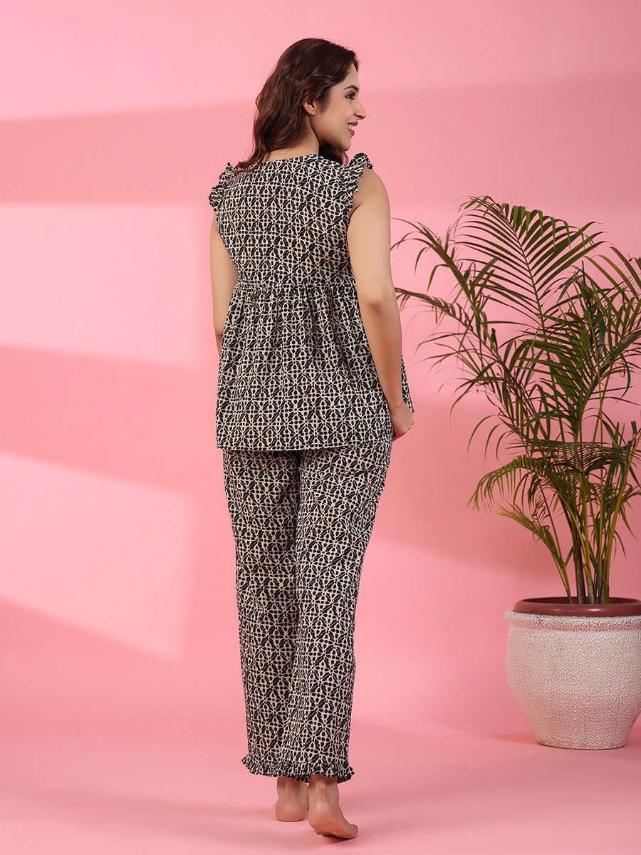All Over Print Ruffle Sleeve Top and Pyjama Set