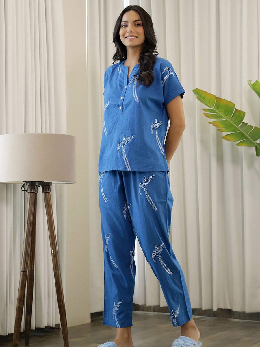 Cotton Bird Print Top and Pyjama Set