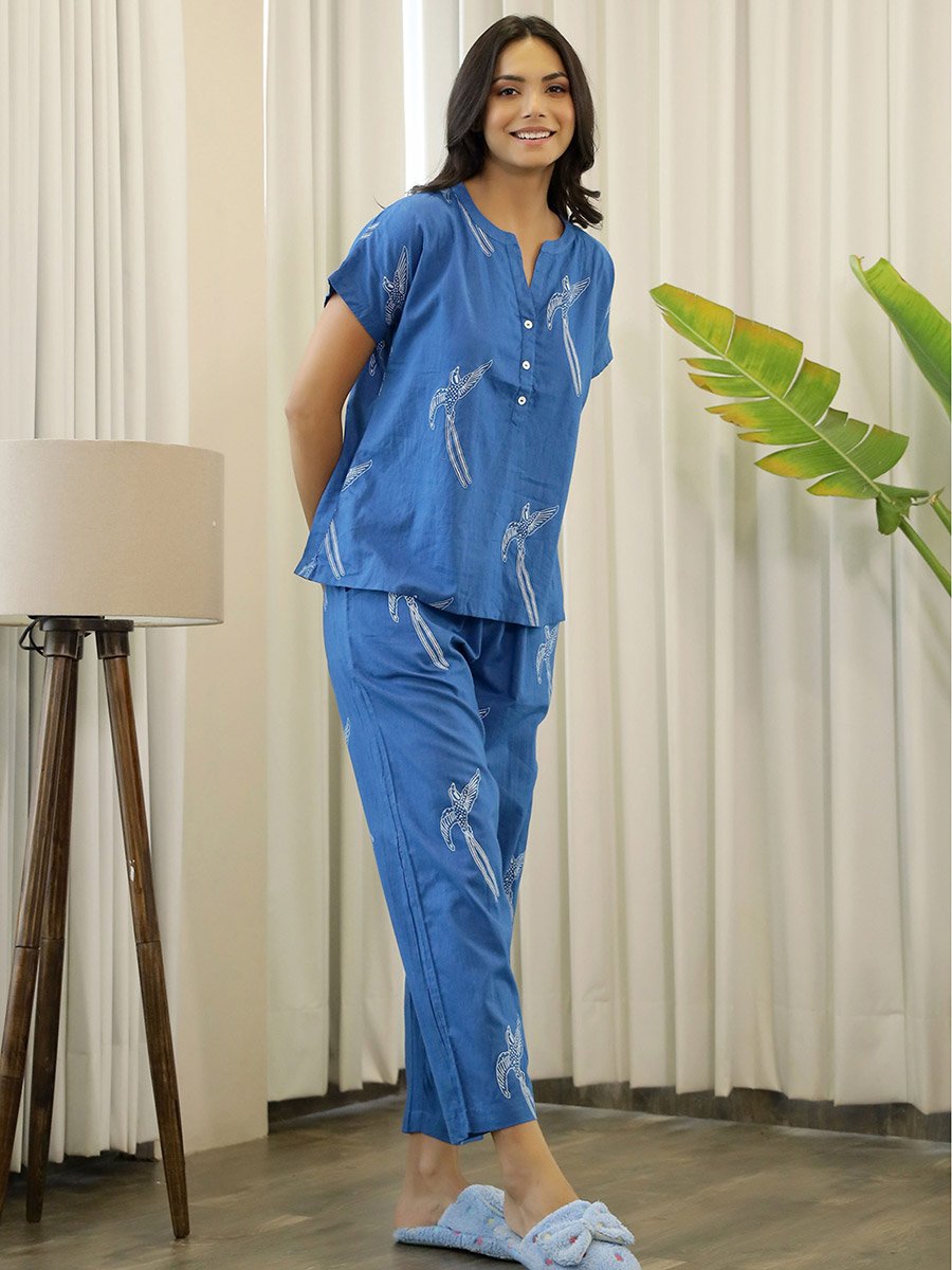 Cotton Bird Print Top and Pyjama Set