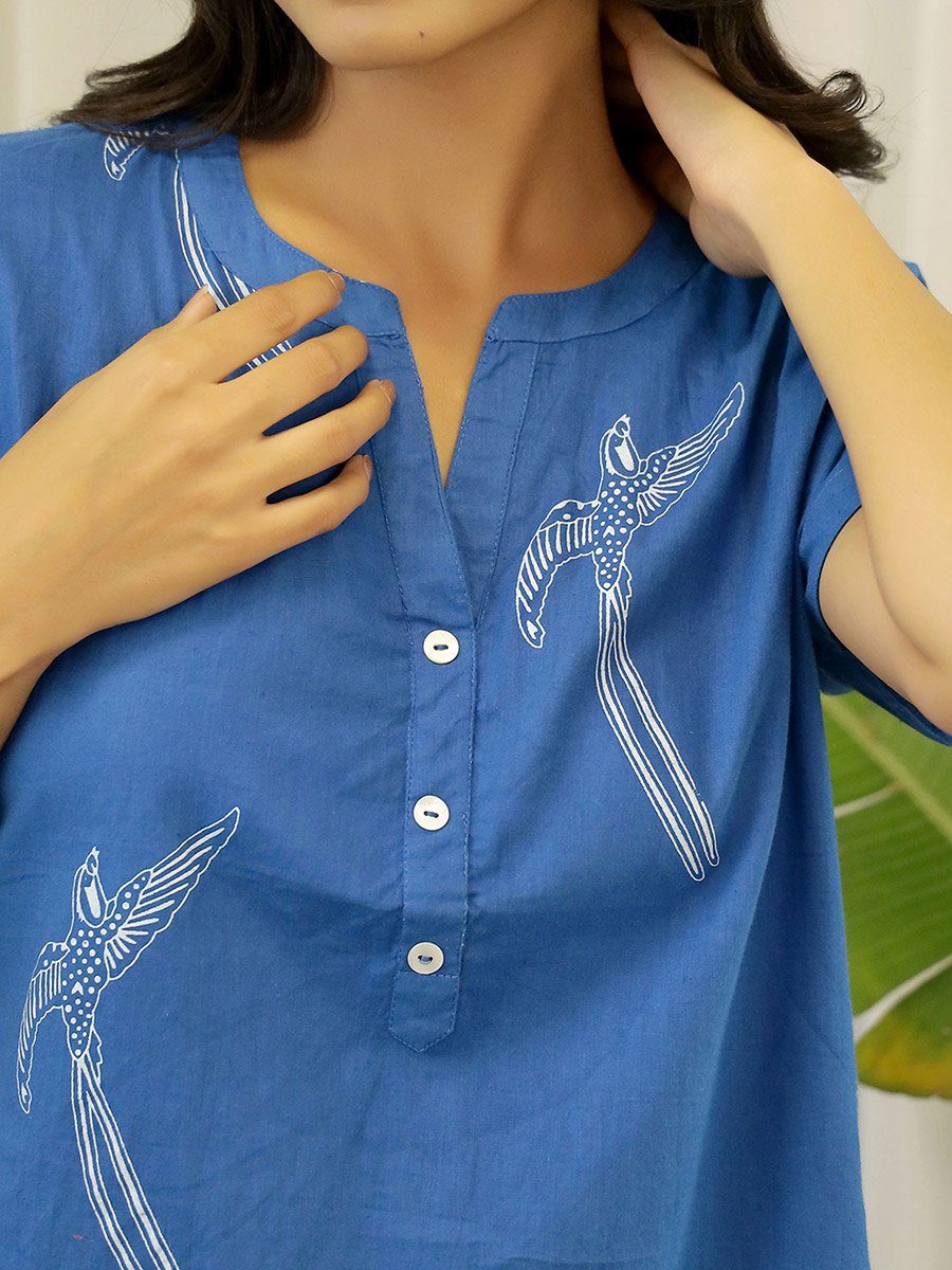 Cotton Bird Print Top and Pyjama Set