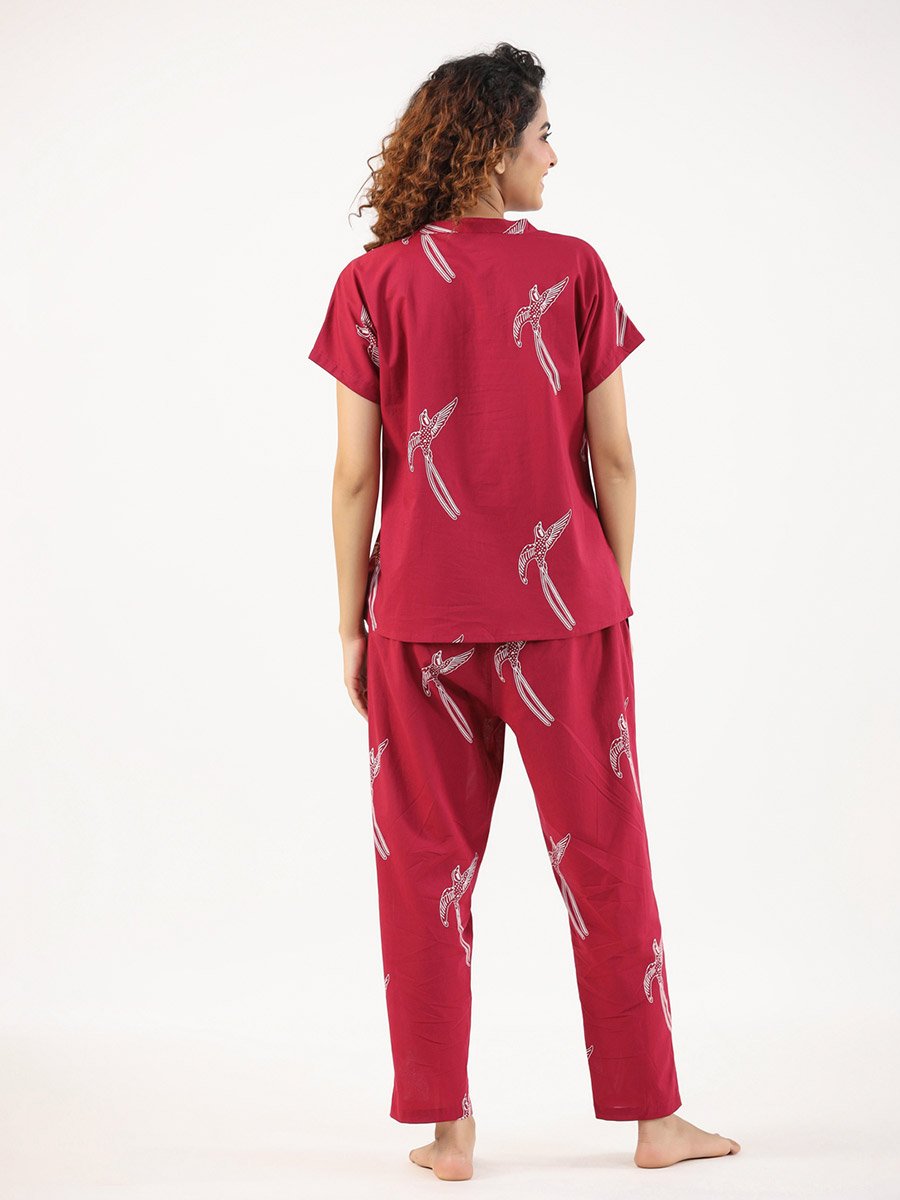 Cotton Bird Print Top and Pyjama Set