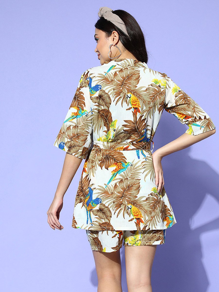 Pack of 3 - Tropical Print Cotton Cami- Shorts and Robe