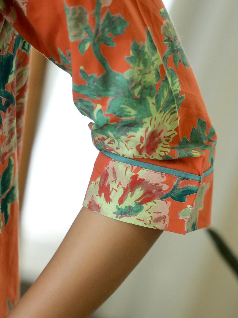 3/4 Sleeve Peter Pan Collar Cotton Shirt and Shorts Set