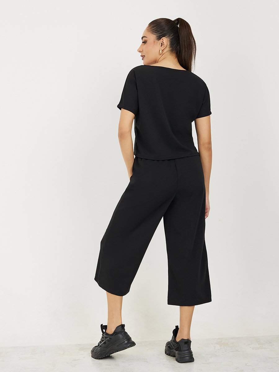 Boat Neck Boxy Fit T-Shirt and Cropped Pants Co-Ords For Women at