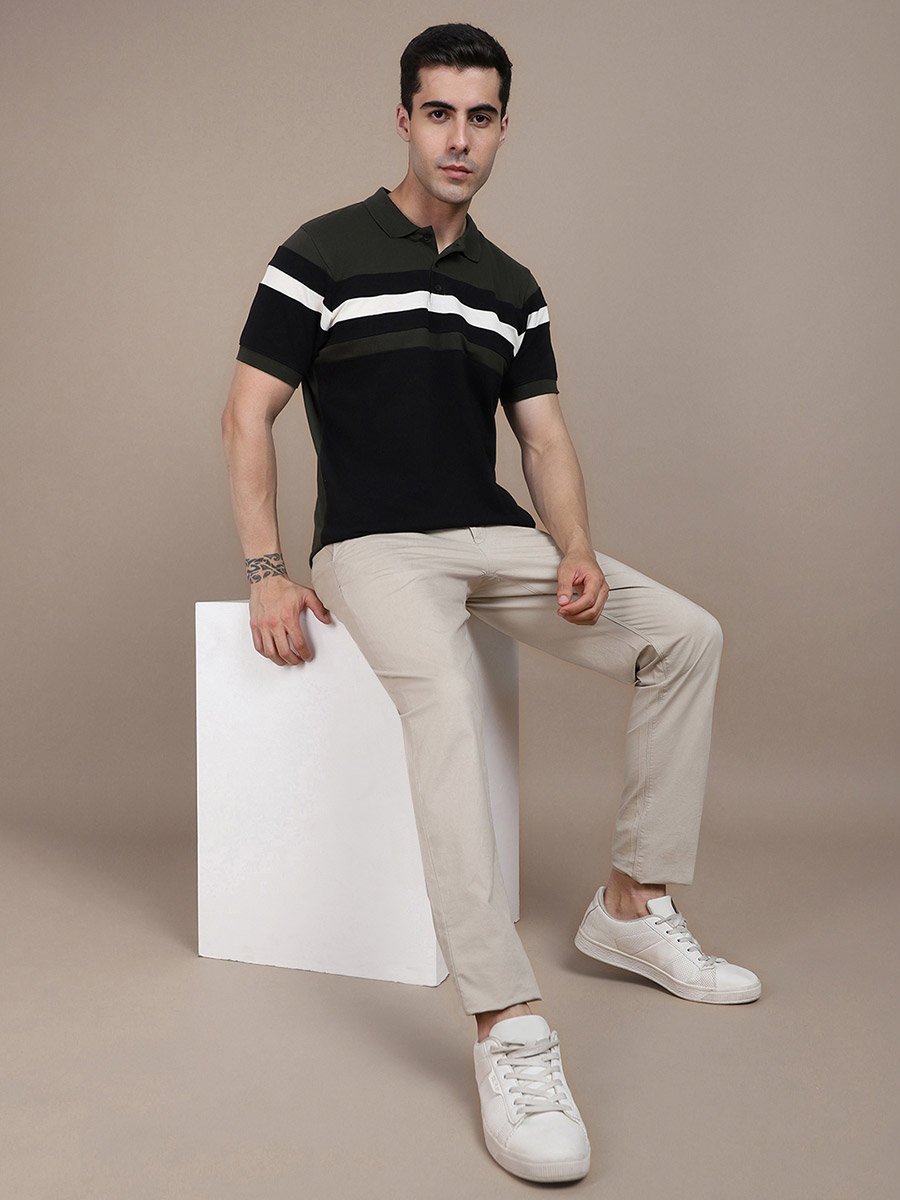 Colorblock Striped Slim Fit Polo