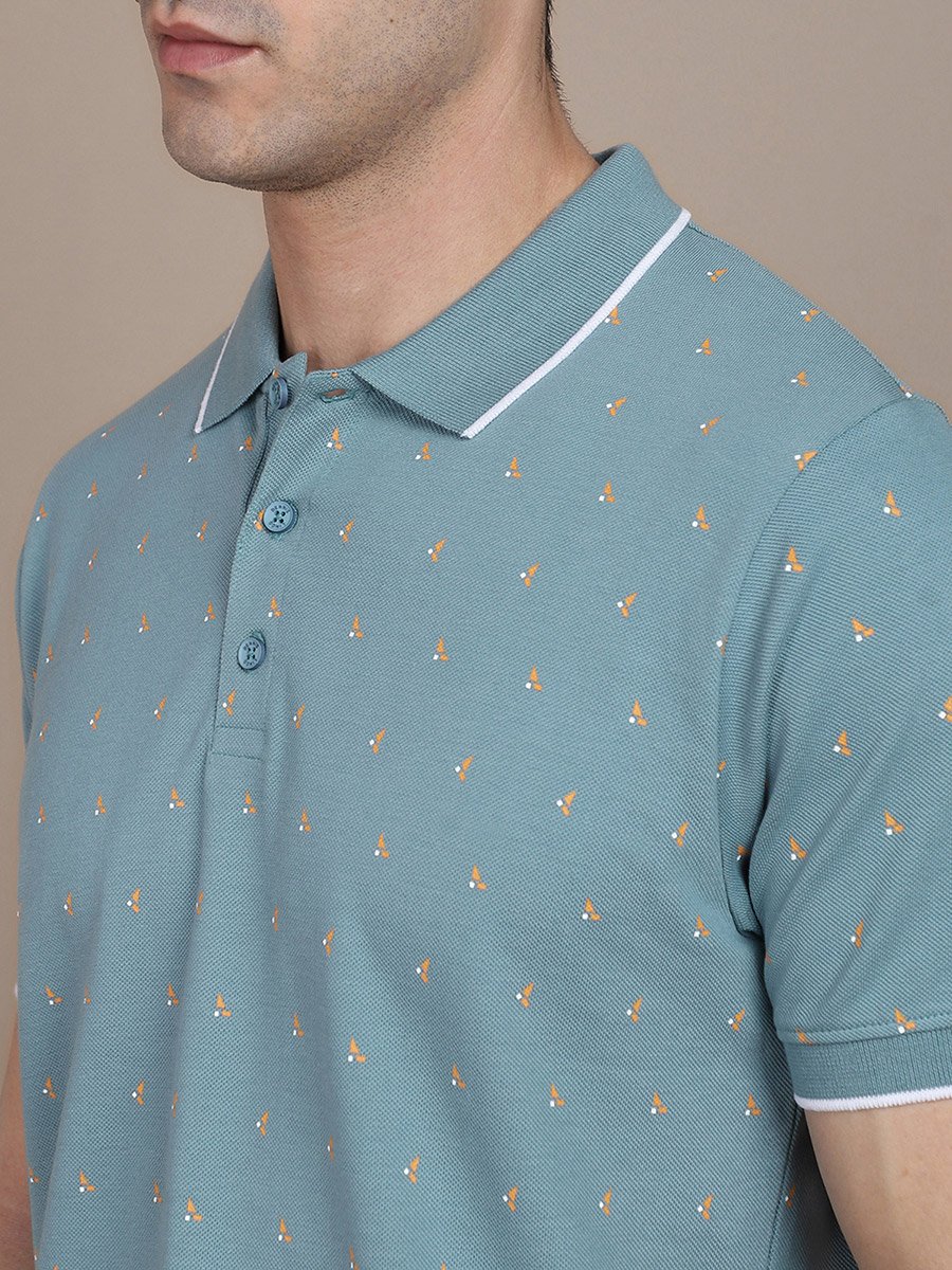 Ditsy Print Slim Fit Polo with Tipping Detail
