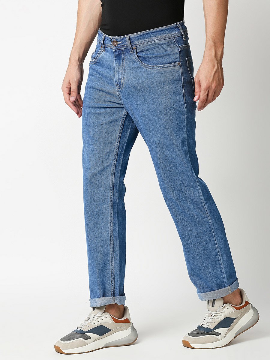 Men Blue Mid Rise Washed Light Fade Relaxed Fit Jeans