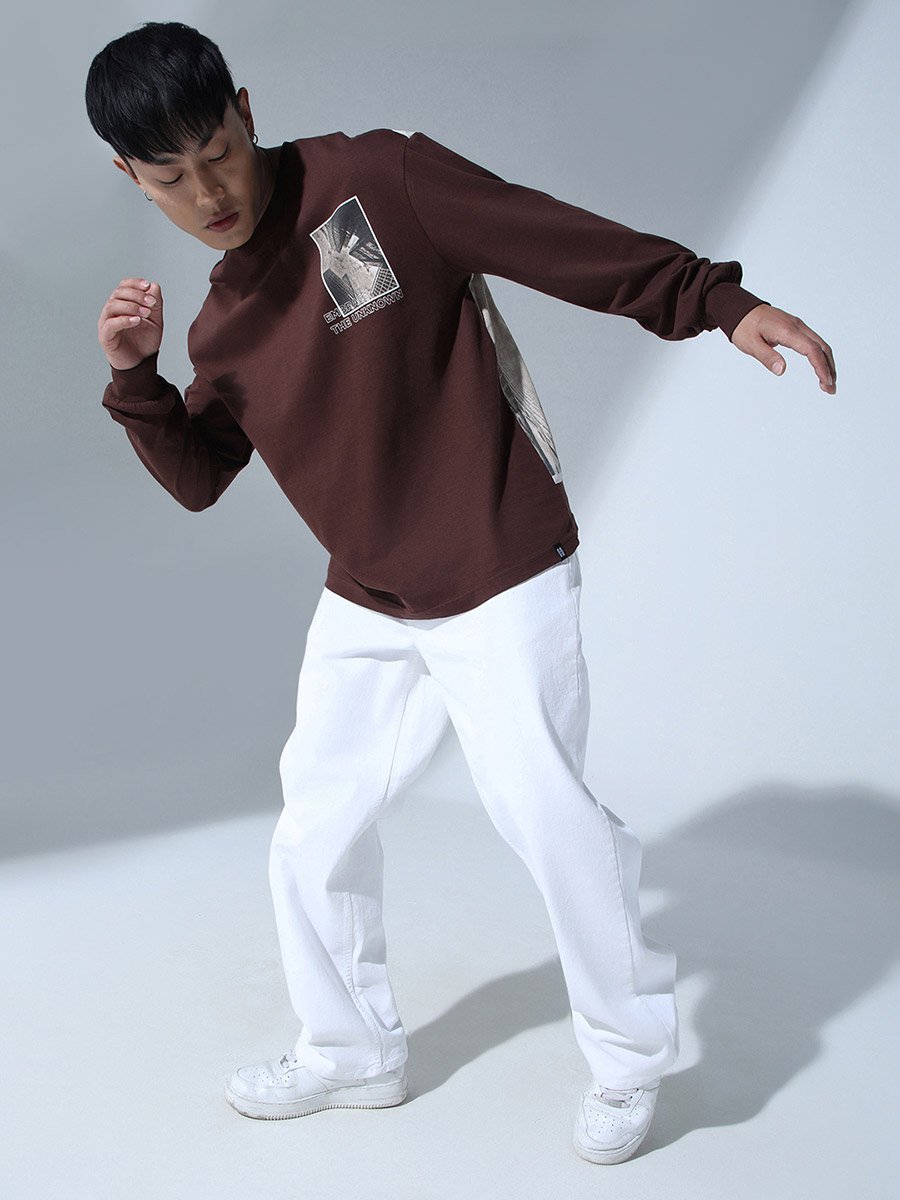 Back and Front Graphic Print T-Shirt with Long Sleeves
