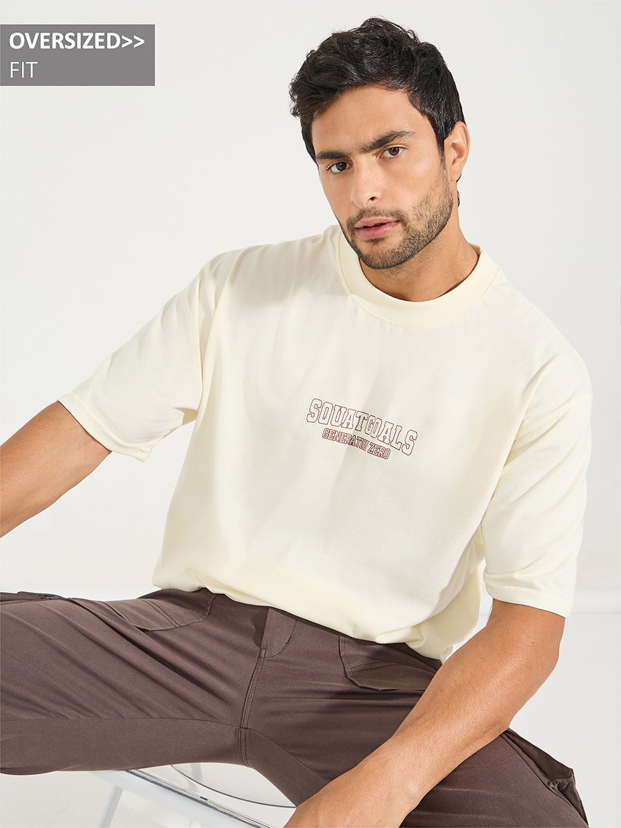 Cotton Rich Chest Printed Oversized Athleisure T-Shirt