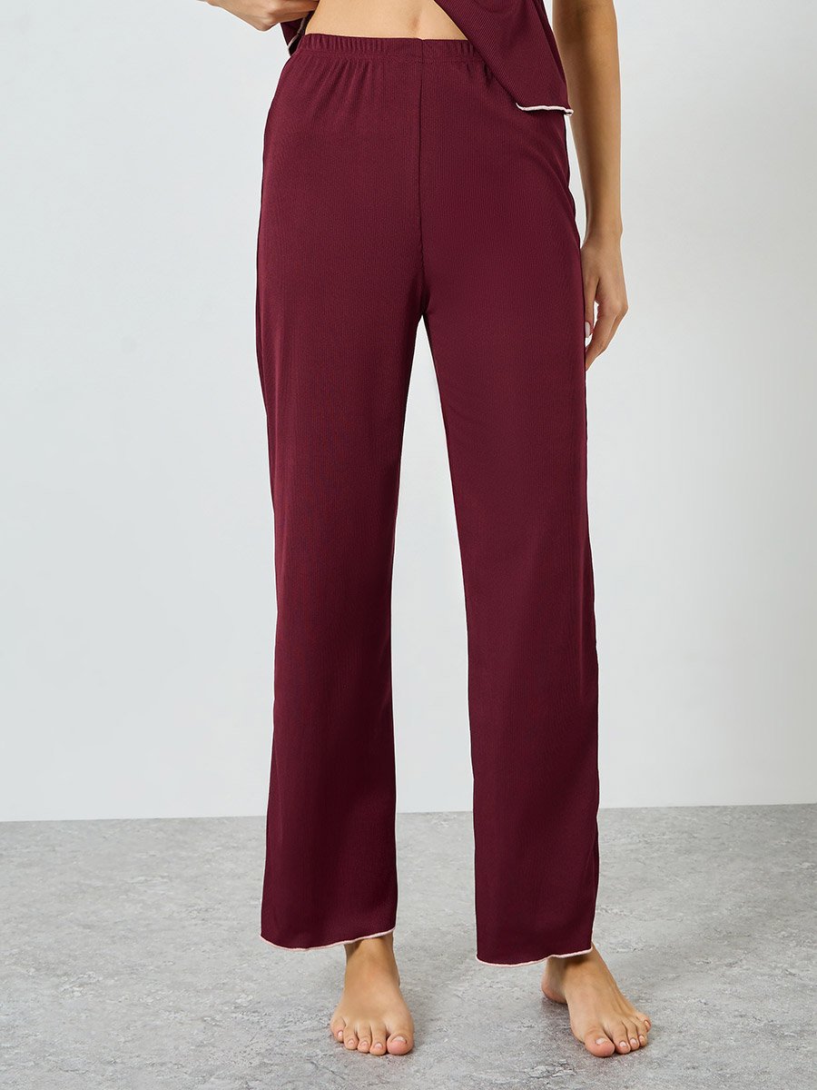 Mono Contrast Edge Rib Wrap Over T-Shirt and Pyjama Set