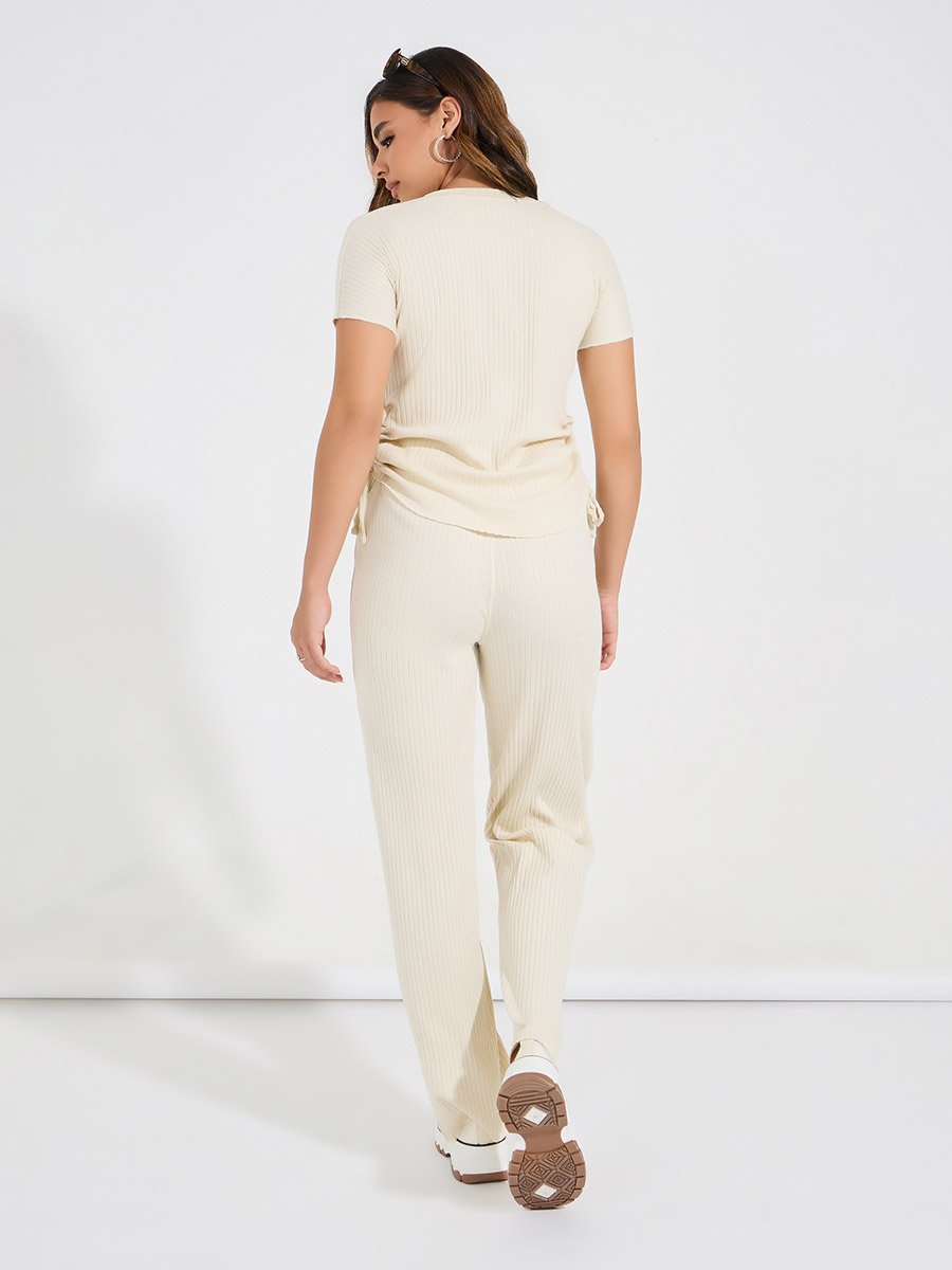 Wide Rib Ruched T-Shirt and Joggers Co-Ords