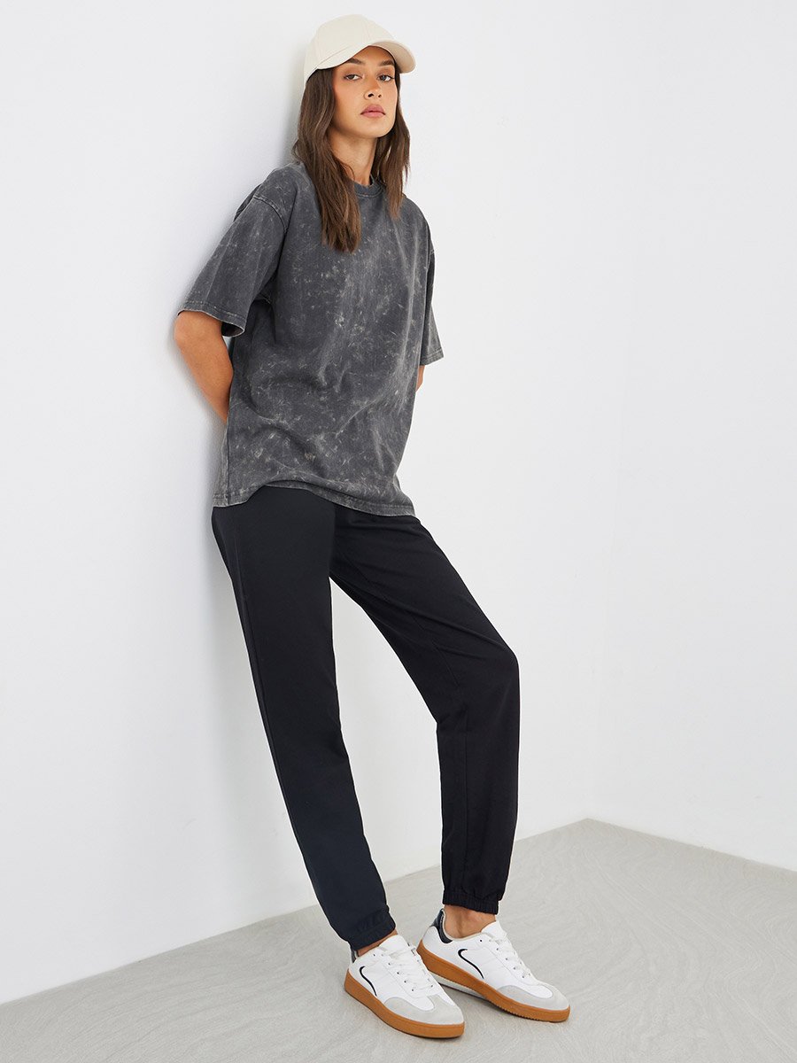 Acid Washed Round Neck T-Shirt and Joggers Co-Ords