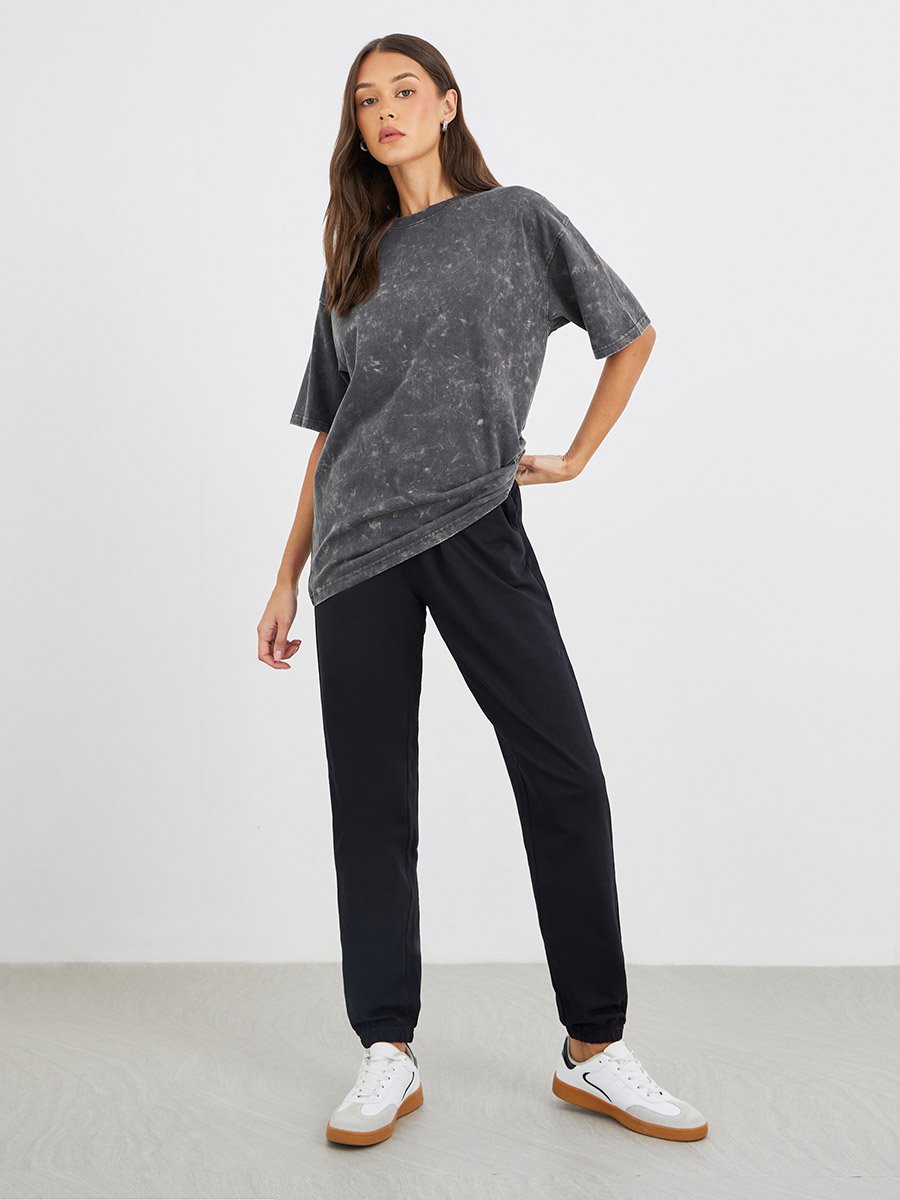 Acid Washed Round Neck T-Shirt and Joggers Co-Ords