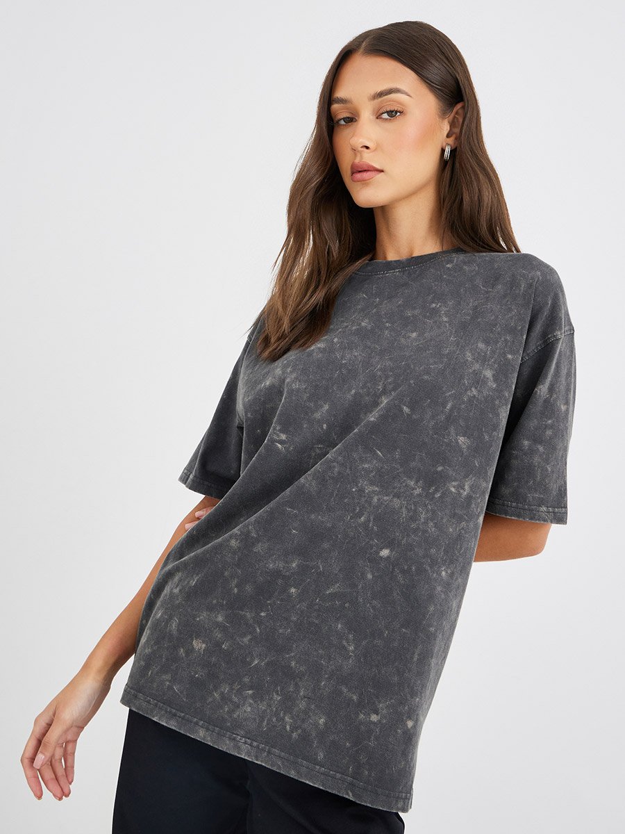 Acid Washed Round Neck T-Shirt and Joggers Co-Ords