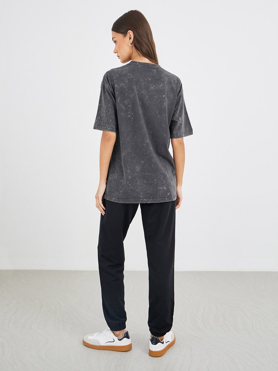 Acid Washed Round Neck T-Shirt and Joggers Co-Ords