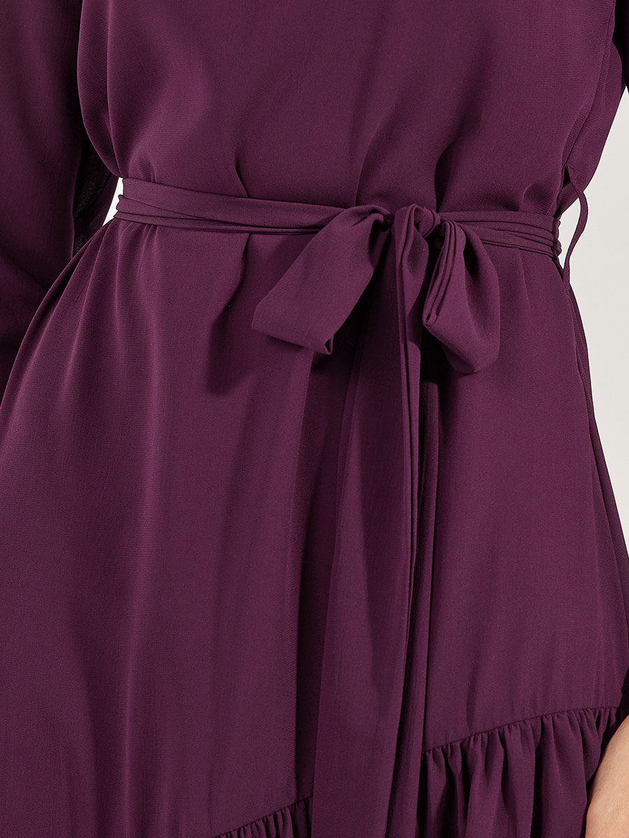 Asymmetric Overlay Ruffled Midi Dress For Women at Saudi | Styli