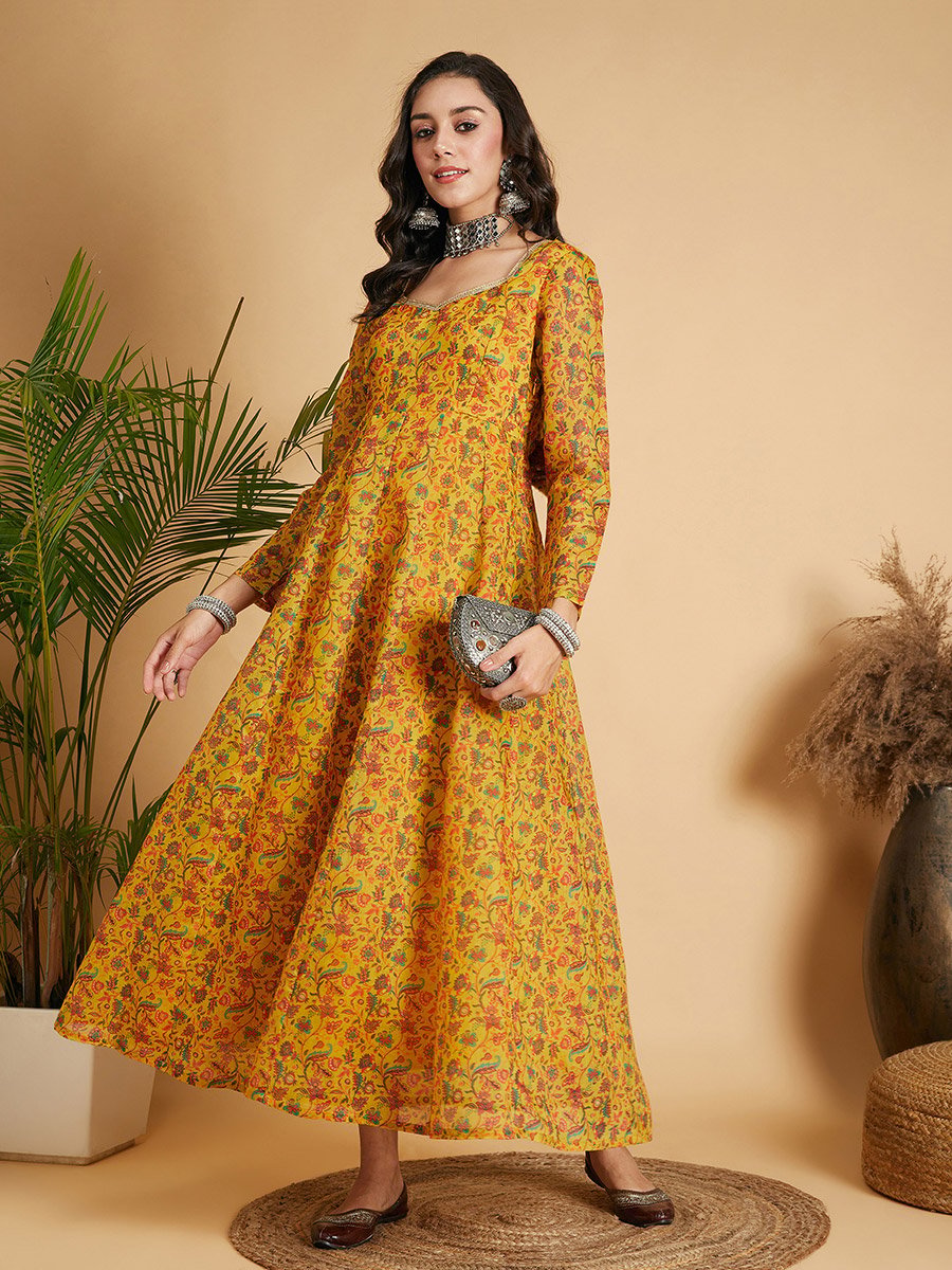 Floral All Over Print Lace Trim A-Line Maxi Dress For Women at Saudi | Styli