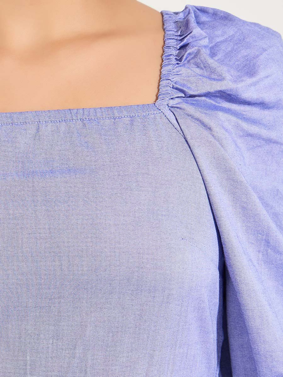 Square Neck Tiered Midi Dress with Puff Sleeves