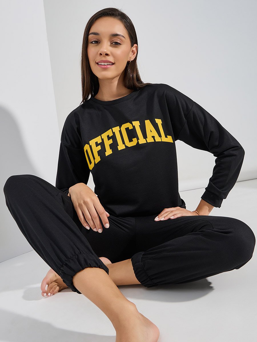 Official Slogan Long Sleeves Top and Joggers Lounge Set