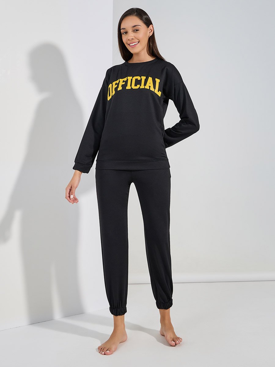 Official Slogan Long Sleeves Top and Joggers Lounge Set