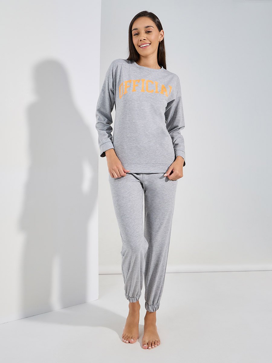 Official Slogan Long Sleeves Top and Joggers Lounge Set