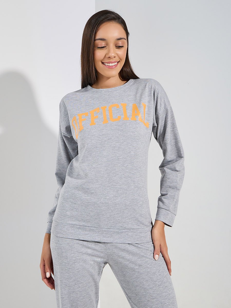 Official Slogan Long Sleeves Top and Joggers Lounge Set
