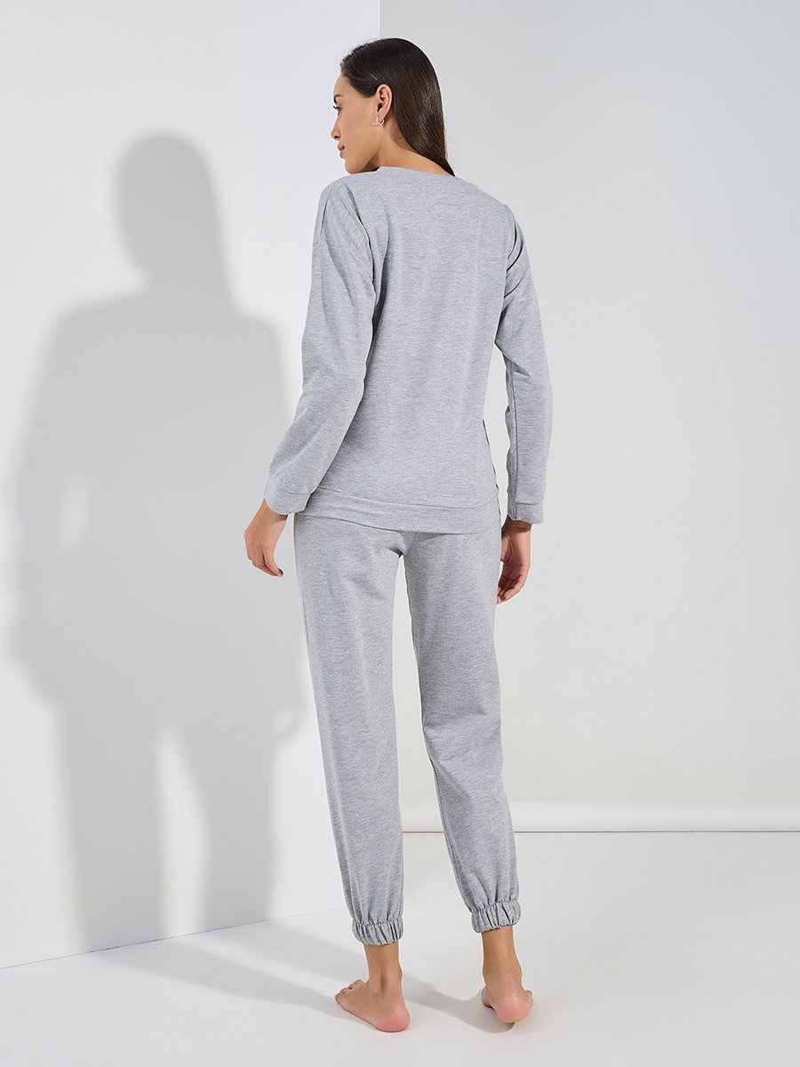 Official Slogan Long Sleeves Top and Joggers Lounge Set