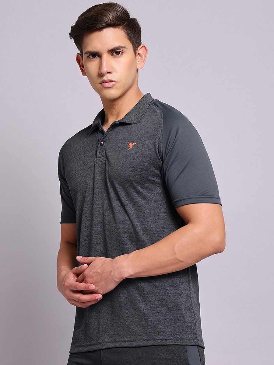 Slim Fit Melange Polo with Logo Detail