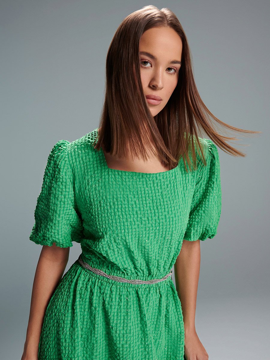 Waffle Textured Maxi Dress with Puff Sleeves For Women at Saudi | Styli