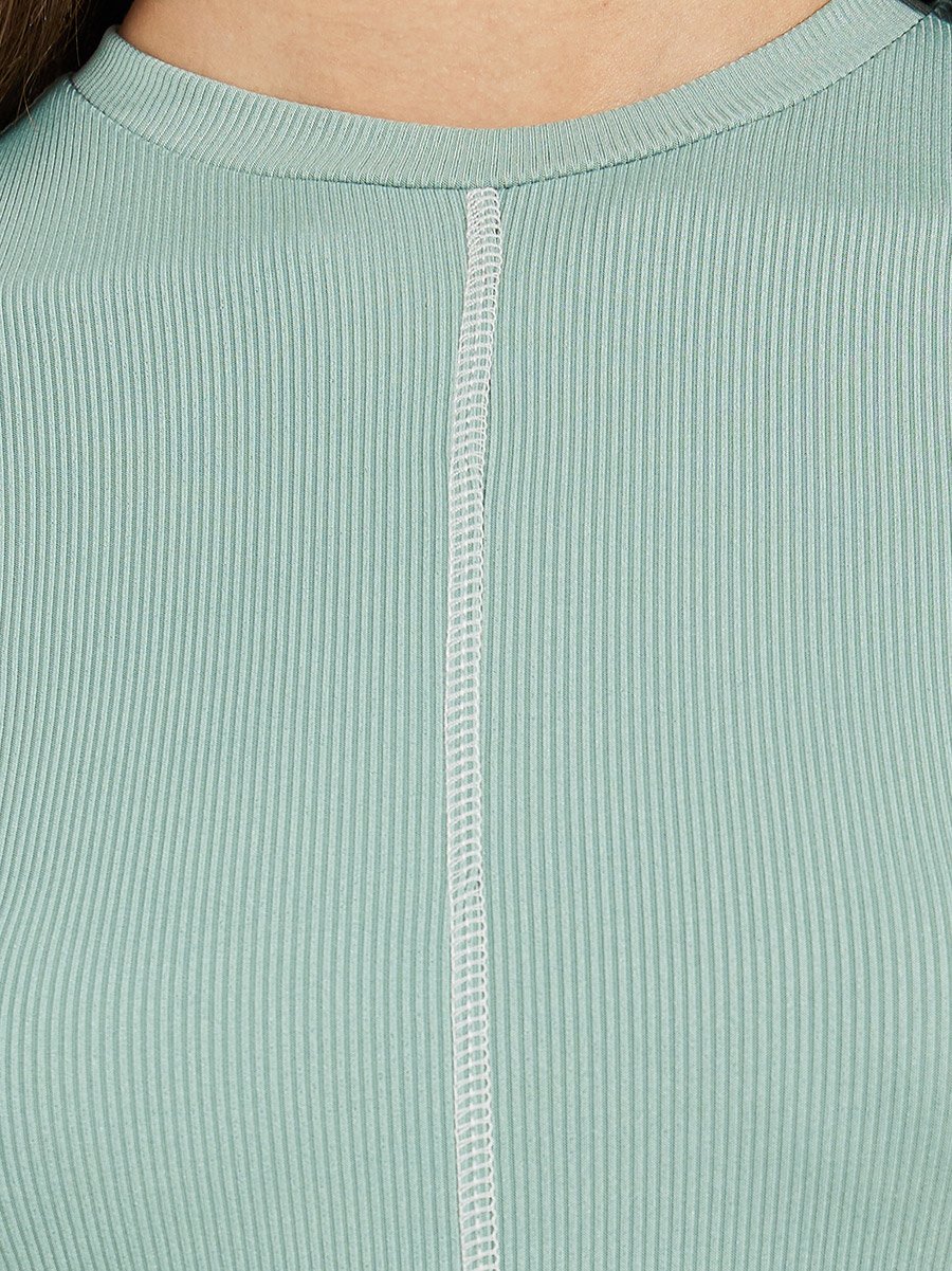 Contrast Stitch Detail Ribbed T-Shirt