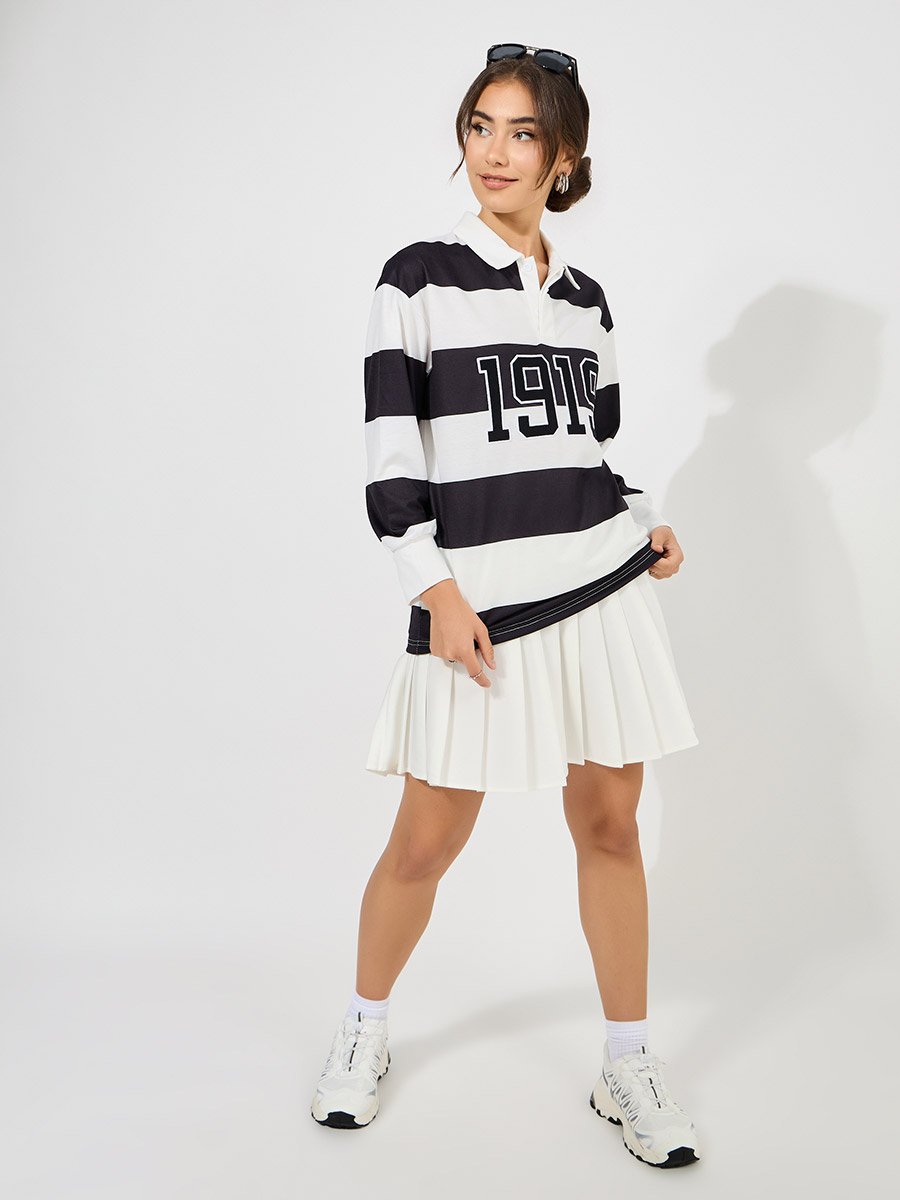 Oversized Color Block Embroidered Detail Polo T-Shirt