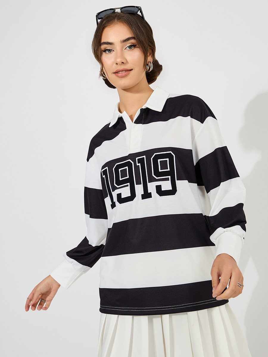 Oversized Color Block Embroidered Detail Polo T-Shirt