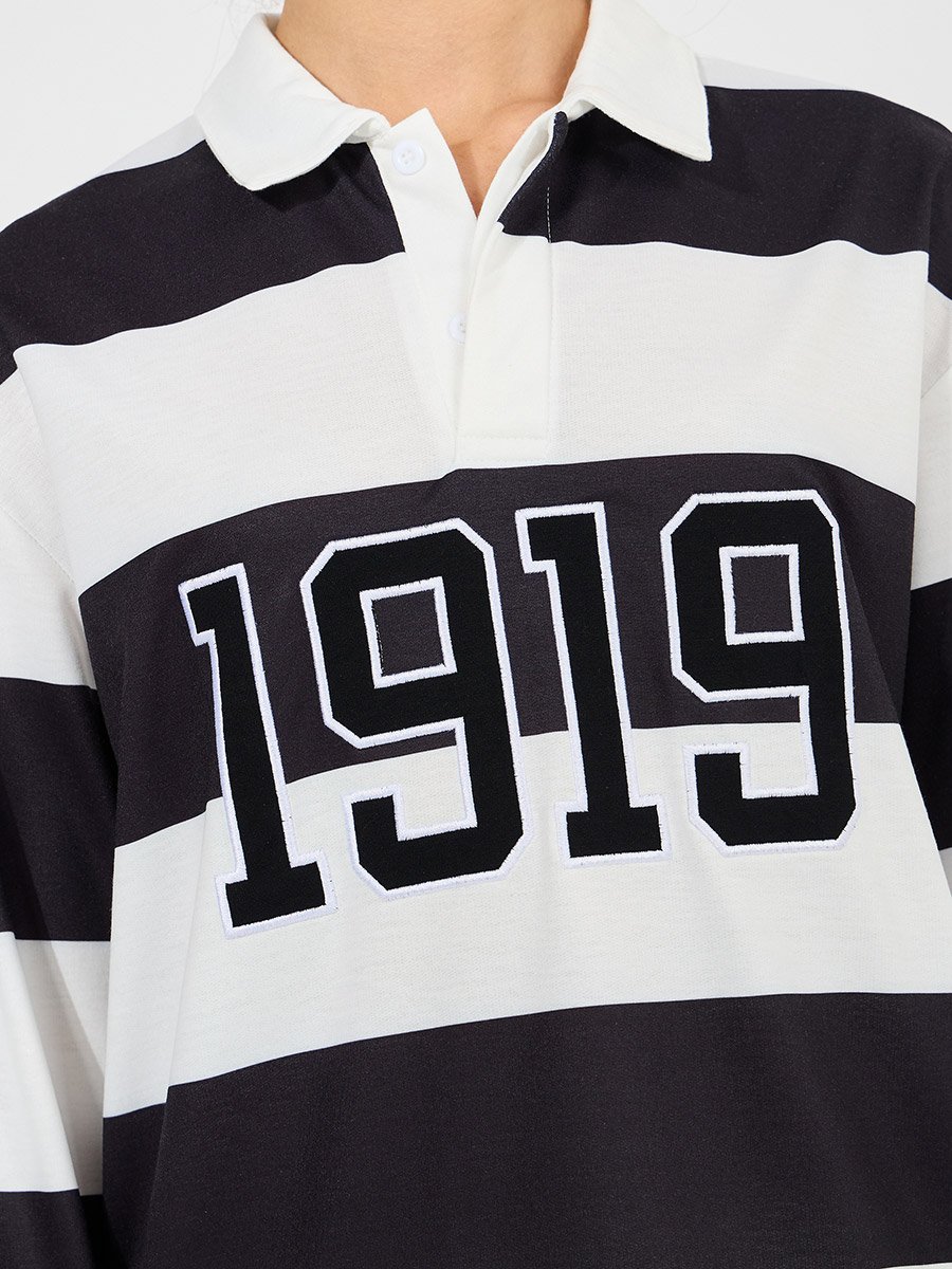 Oversized Color Block Embroidered Detail Polo T-Shirt