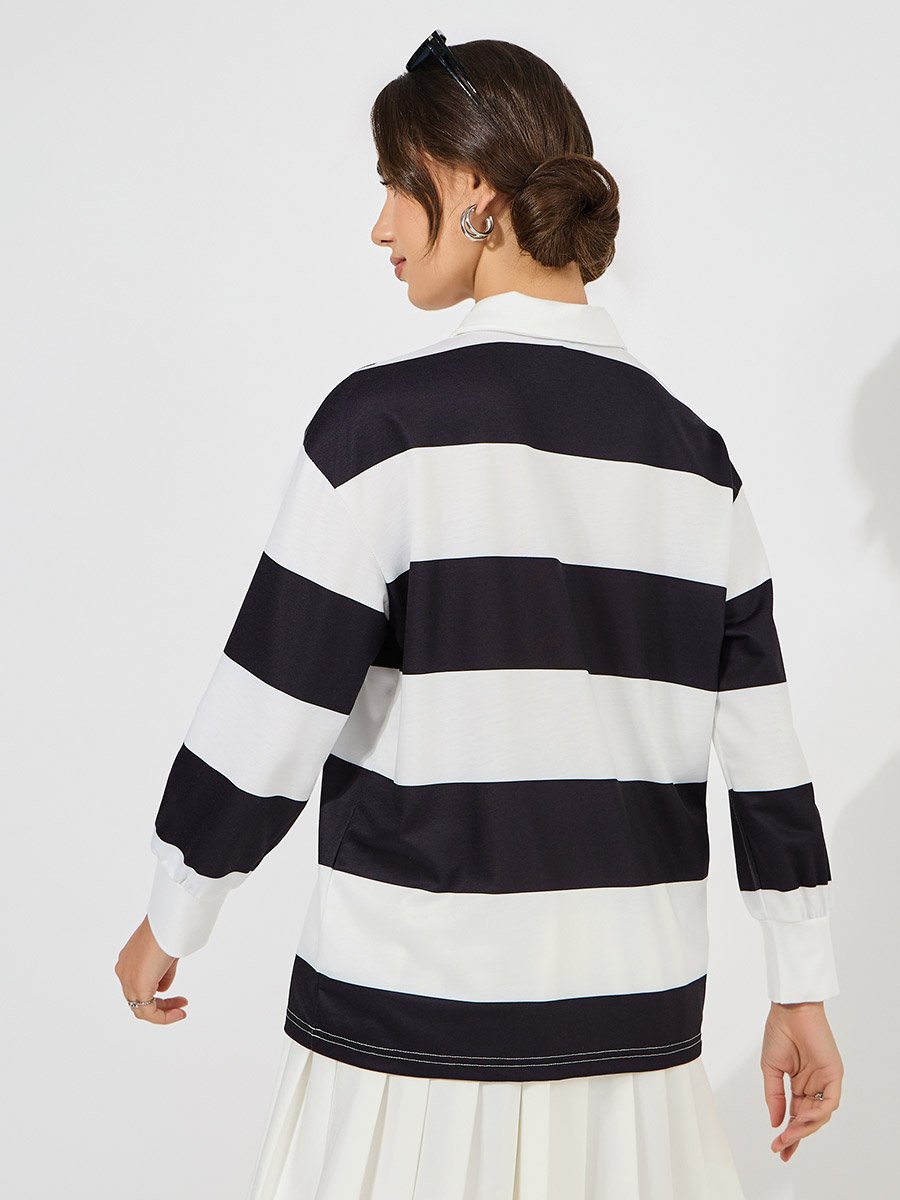 Oversized Color Block Embroidered Detail Polo T-Shirt